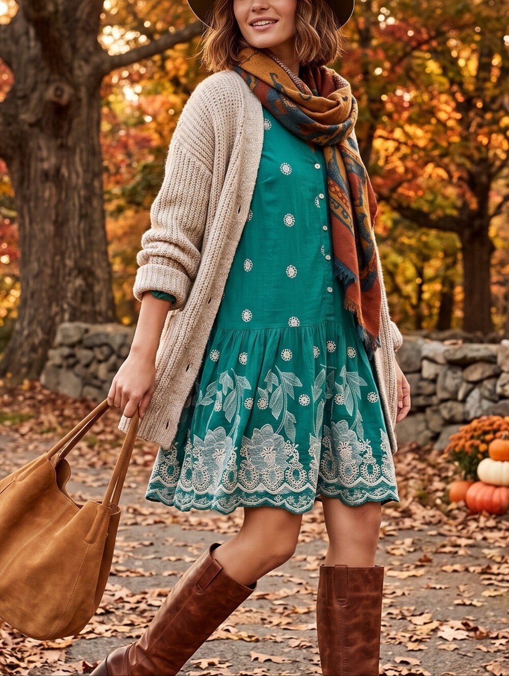 Anthropologie Maeve Pippa Teal Embroidered Linen Blend Swing Dress L